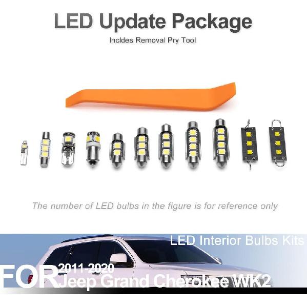 15pcs Grand Cherokee Interior LED Lights Bulb Kit for Jee'p Grand Cherokee WK2 2011 2012 2013 2014 2015 2016 2017 2018 2019 2020 Super Bright 6000K