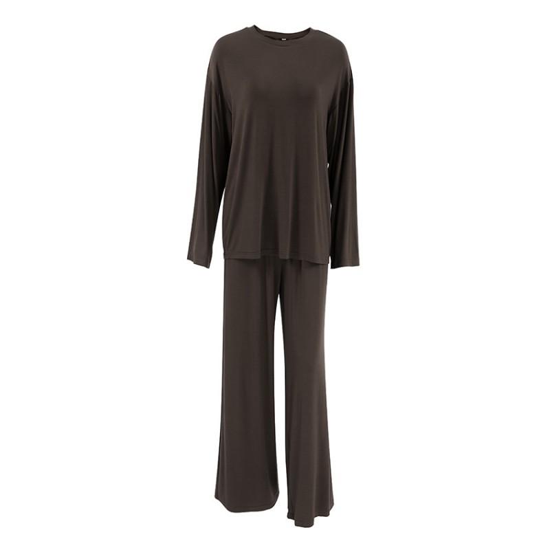 2026 Fall Winter Knit Loungewear Set Soft Modal-like Long Sleeve Top Pants Young Women