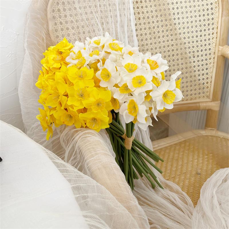 6pcs Artificial Narcissus Flower Bouquet Home Garden Room Desktop Fake Flower Decoration Wedding Festival Party Daffodil Decor