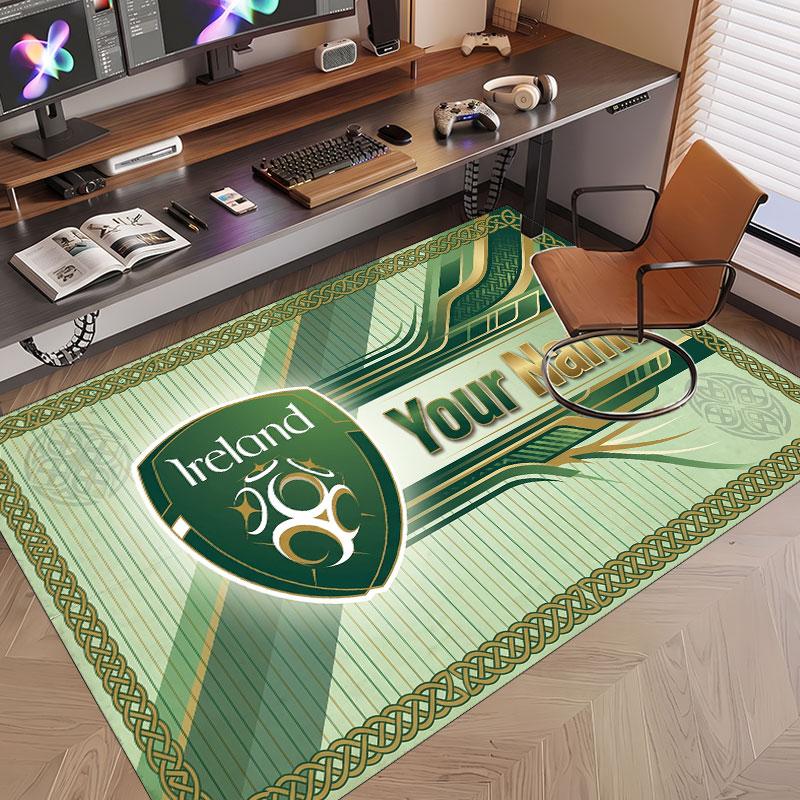 Custom Rug Ireland Rugby Pattern Print Name Text Soft Non‑Slip Floor Carpet for Home Indoor Decoration