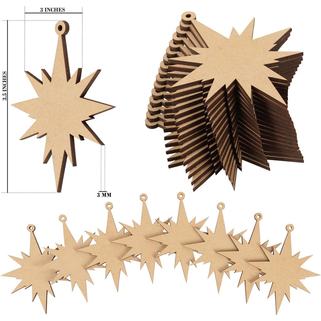 Inkdotpot 40ks dřevěná ozdoba s otvory 3,5" nedokončené předvrtané přírodní dřevěné plátky pro řemesla Dřevěné DIY vánoční ozdoby závěsné lana