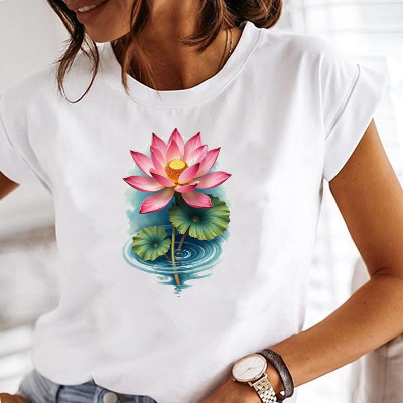 

(Asian Size) Women Tee Clothing Casual T Shirt lovely floral flower Fashion Lady Female Top Printed Graphic Short Sleeve T-shirts S