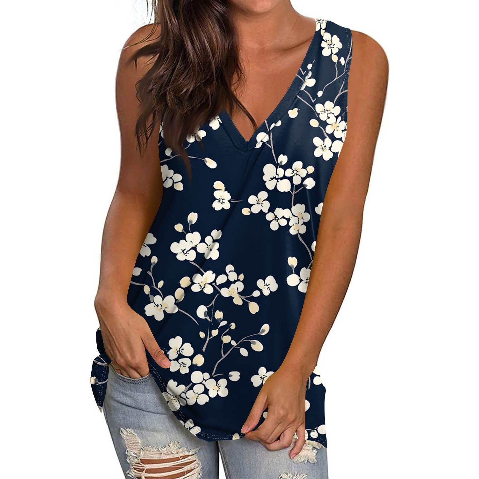 

Жіночий повсякденний модний топ-пуловер без рукавів з V-подібним вирізом, друкована жилетка, футболка S Темно-синій