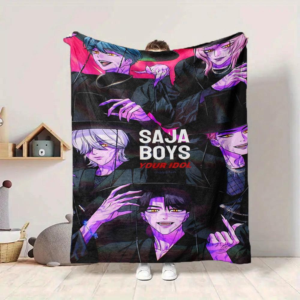 1pc Saja Boys Flannel Blanket [Cozy Throw Blanket] For Sofa, Bed, Travel, Camping, Livingroom, Office, Couch, Chair, And Bed
