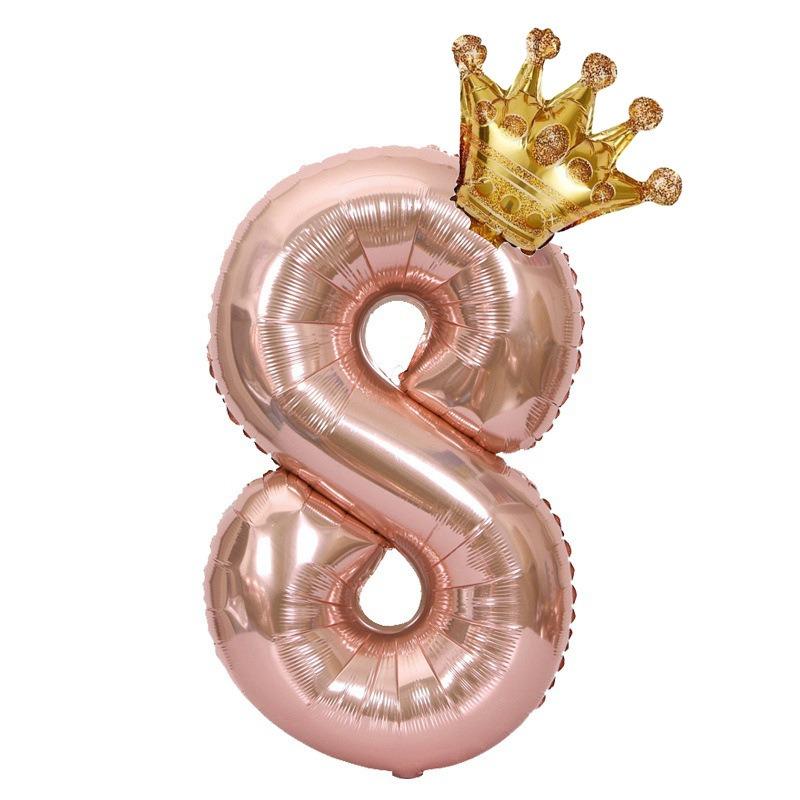 1PC 32 Inch Rose Gold Crown Digital Number Foil Balloons Princess Birthday DecorationParty Wedding Xmas Number Balloon Anniv