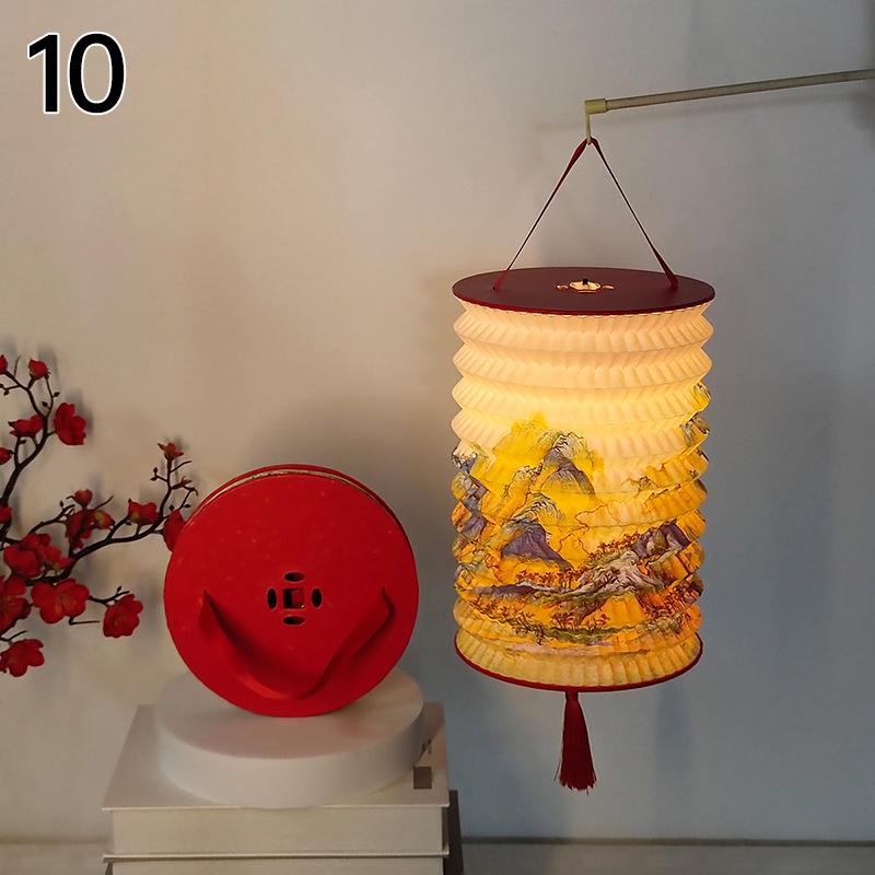 Traditional Hanging Led Lantern Folding Organ Design Chinese Style Mid-autumn New Year Decor Portable Lantern With Handlen