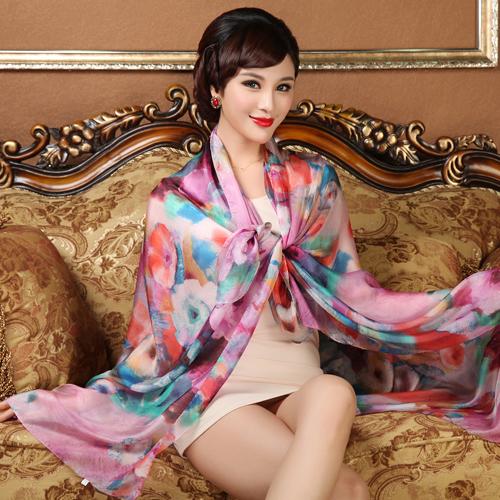 [BYSIFA] Silk Scarf Plus Size Broadened Silk Women's Silk Scarf Shawl Female Scarf New Winter Orange Coffee Women Long Scarves