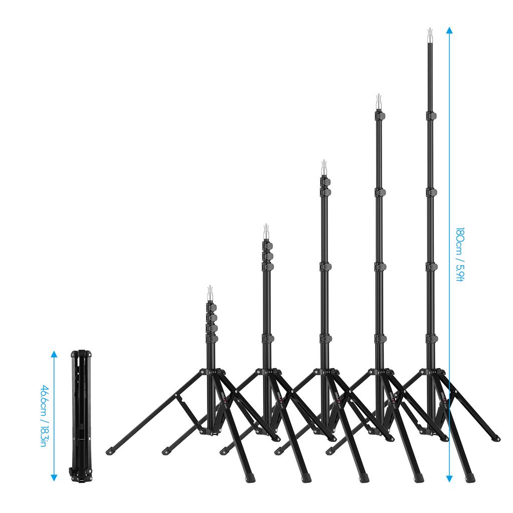 KINGJOY FL2019 Adjustable Metal Tripod Light Stand 8kg 17.6lbs Load Capacity 1 4 Inch Screw Max. Height 180cm 5.9ft