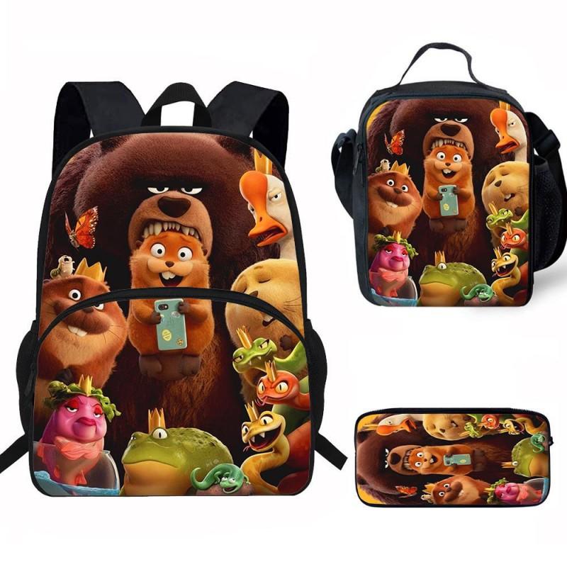 Kids Backpack Set With Lunch Bag Pencil Case - Cartoon Animal Design Grade 1-2 Students Ergonomic Spine Support Oxford
