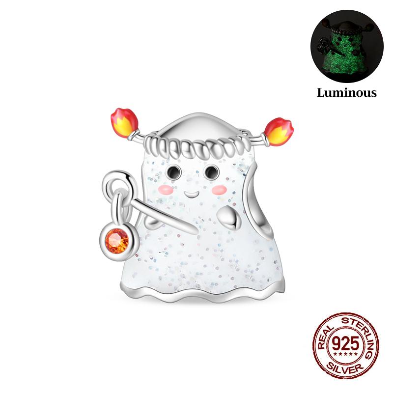 2025 Halloween Party Charms 925 Sterlingsølv Selvlysende Gresskar Spøkelse Flaggermus Perle Hengende Armbånd Halskjede DIY Smykker Festgave