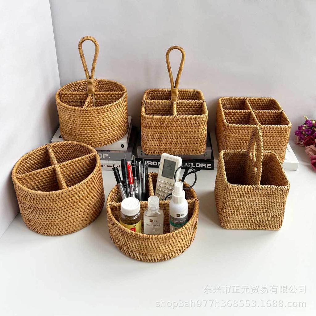Rattan Storage Basket Desktop Remote Control Vietnam Rattan Multifunctional Shelf Living Room Office Storage Basket