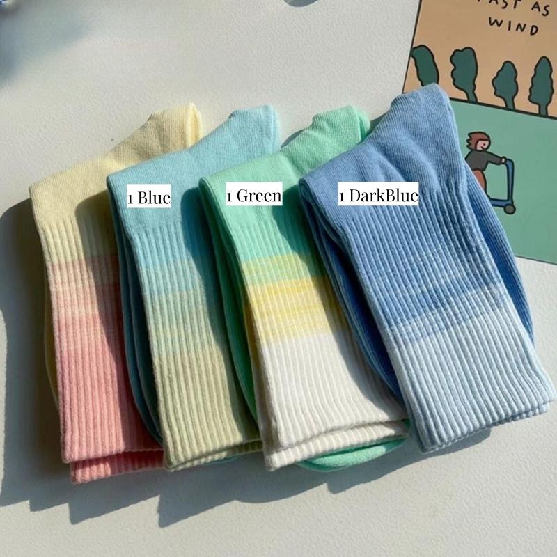 3Pairs Set Women Socks Gradient Color Socks Women's Mid-tube Ins Simple Candy Color Sox Fashion Spring And Autumn Cotton Socks