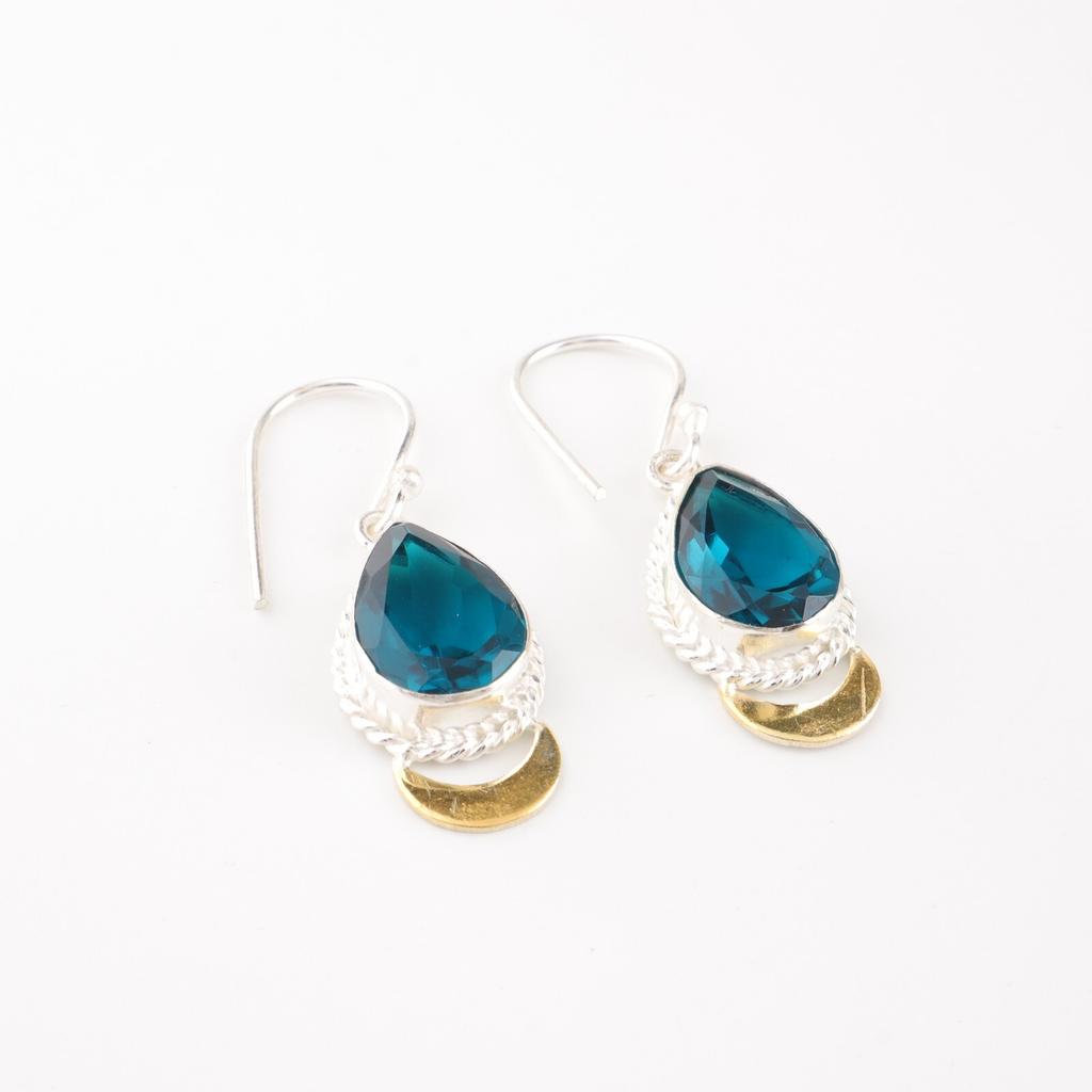 925 Sterling Silver Apatite Gemstone Jewelry Handmade Earrings 1.5" For Birthday EE-162-7