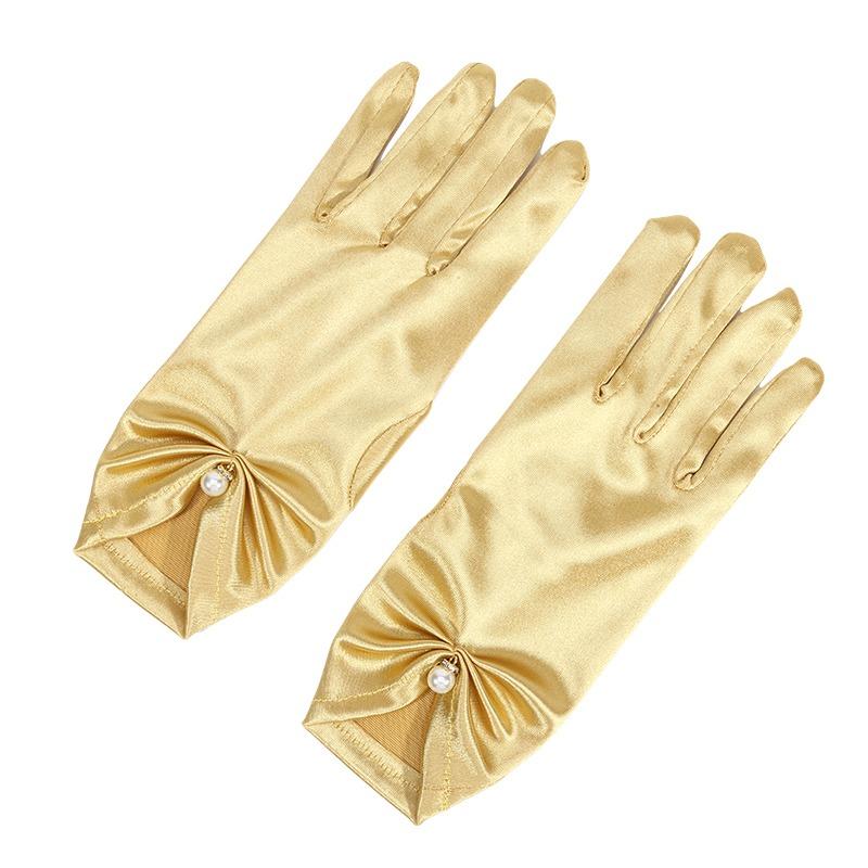 Retro Satin Hochzeitskleid Handschuhe Kurz Elegant Blütenblatt Perle Brauthandschuhe Vielseitige Tanz Atmungsaktive Fahrhandschuhe