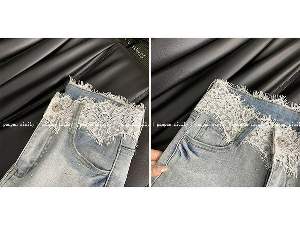 Dambyxor med strass, slimmande, hög midja, utsvängda ben - Extralånga, stretchiga, sommar 2025