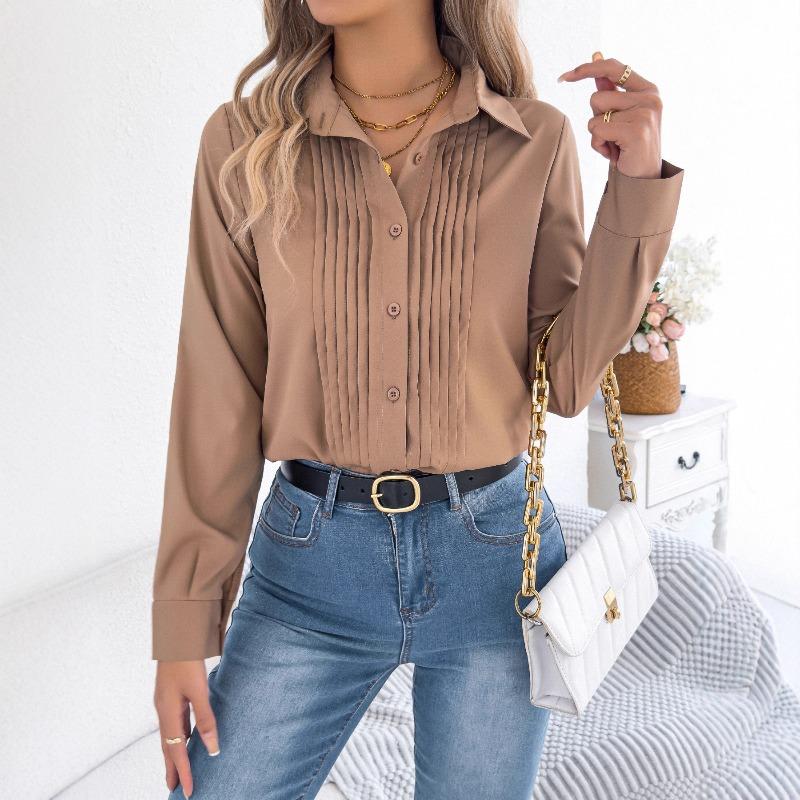 

Элегантная однотонная деловая рубашка с длинным рукавом и пуговицами, с воланами, для женщин, весна-лето S хаки
