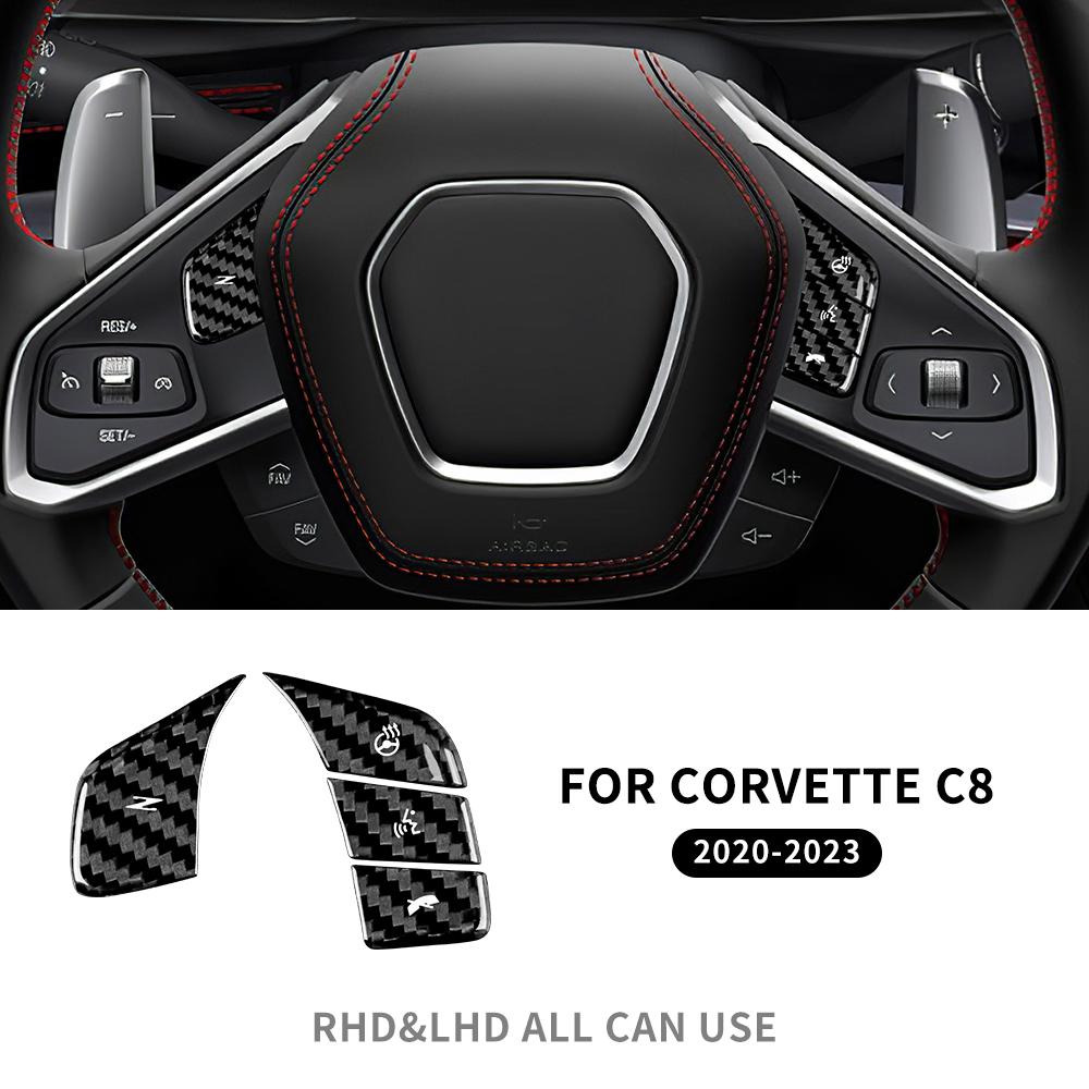 For Chevrolet Corvette C8     Real Hard Carbon Fiber Car Steering Wheel Button Cover Interior Trim Accessories