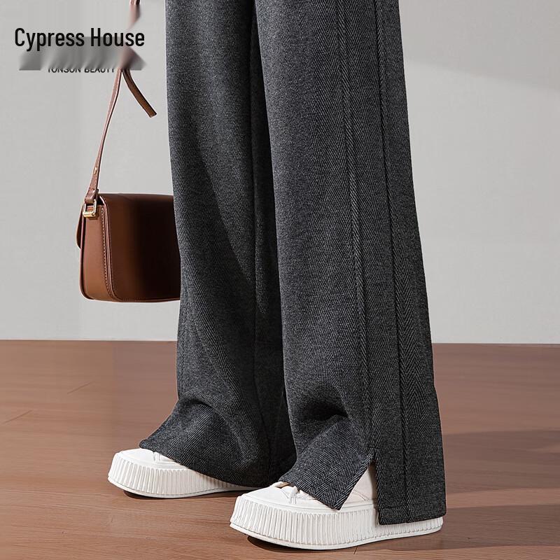 

Women s High-Waisted Loose Straight-Leg Pants with Split Hem S