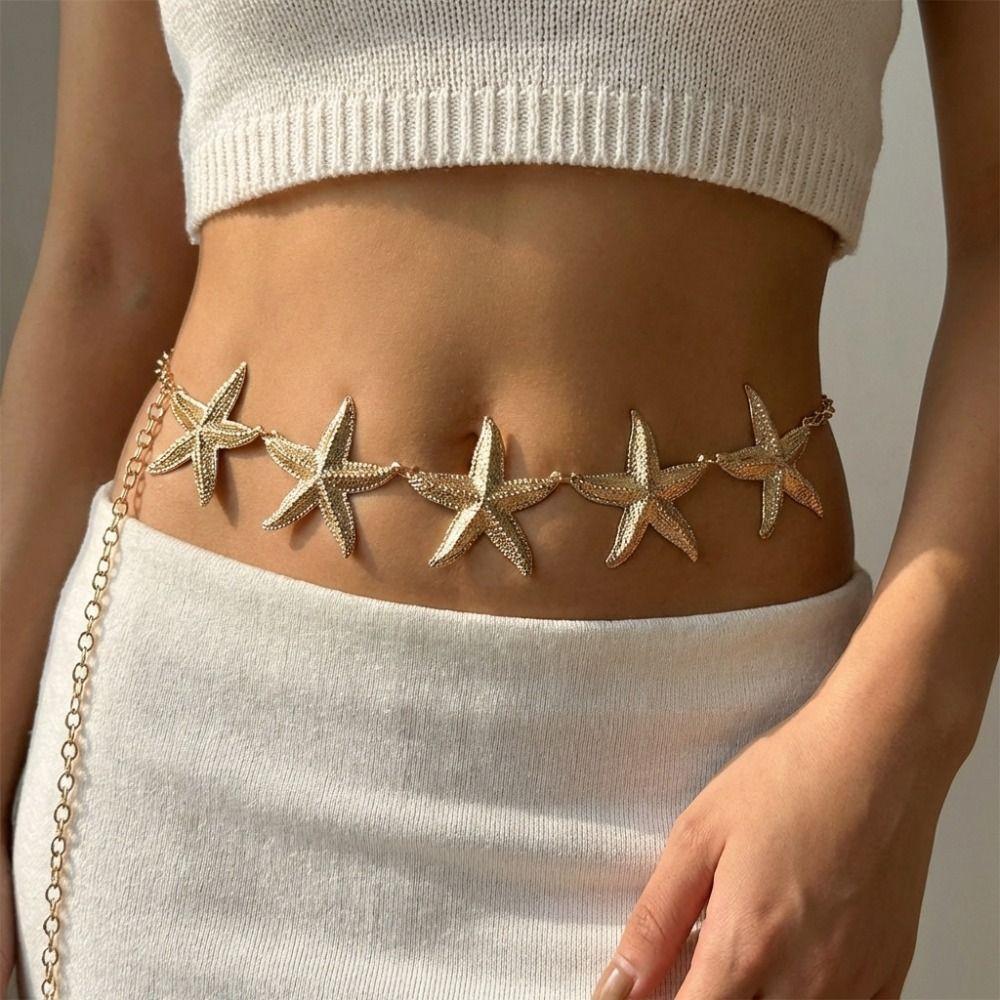 Gold Color Starfish Waist Chain Minimalist Beads Belly Chain  Beach Jewelry