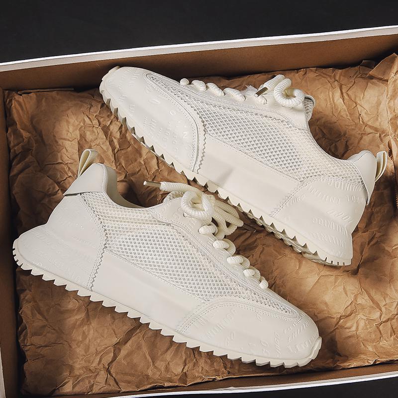 

Men s shoes summer breathable thin mesh sports casual shoes student pure white running thick sole heightening dad trendy shoes 39