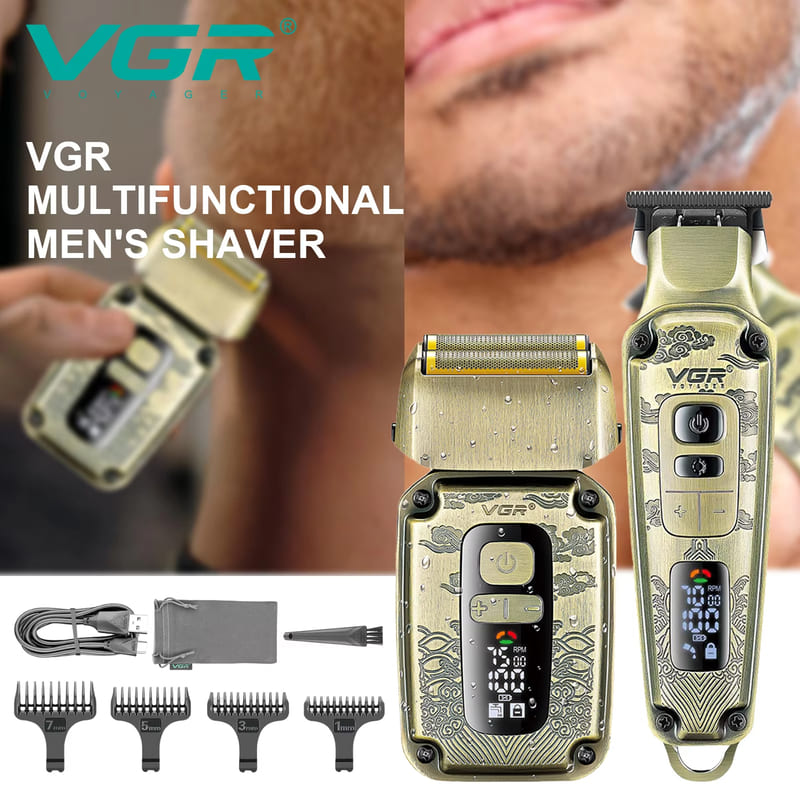 Men's Professional Hair Clipper IPX6 Waterproof and Rust-proof Metal Set Electric Shaver Rechargeable Long-lasting Lithium Battery Oily Hair Clipper