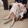 2025 Summer New Casual Rhinestone Word with Mary Jane Shoes Women's Shallow Mouth Square Head Single Shoes Soft Sole Comfortable Small Leather Shoes