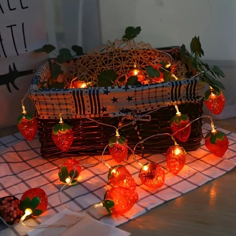 10/20/30/40 LED Strawberry Fairy Lights Battery Operated Fruit String Lights For Indoor Outdoor Bedroom Holiday Decoration