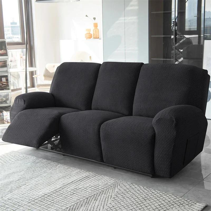 1/2/3 Seater Recliner Sofa Cover Jacquard Solid Color Stretch Couch Coushion Solid Color Sofa Slipcover for Living Room Home