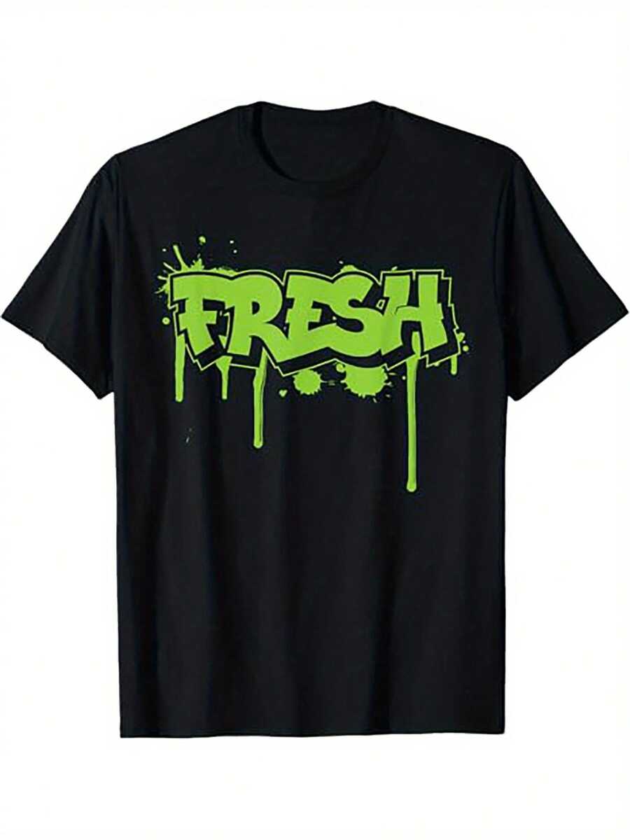 

Unisex s Vintage Graffiti Style Cotton T-Shirt - FRESH Neon Green Drip Paint Print L