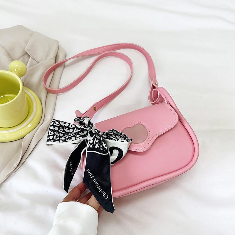 

Stylish Pu Street Trend Shoulder Bag With Car Line Stitching Medium Size рожевий