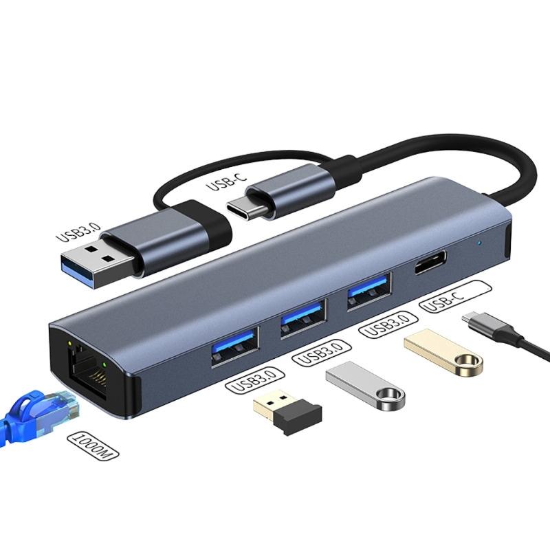 USB Type C to RJ45 100mbps/1000mbps Ethernet Networking Adapter USB3.0 USB2.0 Data Transfer Hub for Laptop Accessories
