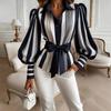 Spring and Autumn New Women's Tops with Bows Fashionable and Casual Long-sleeved Striped Shirts