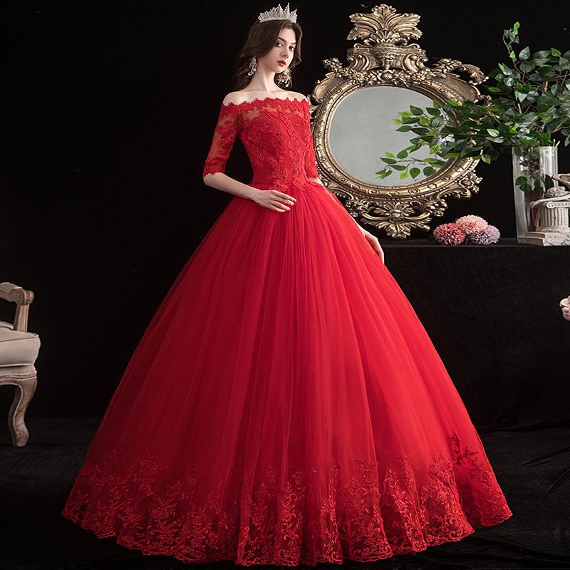 2025 Red Off-Shoulder Floor-Length Wedding Dress - Plus Size, Slimming Princess Style for Spring/Summer