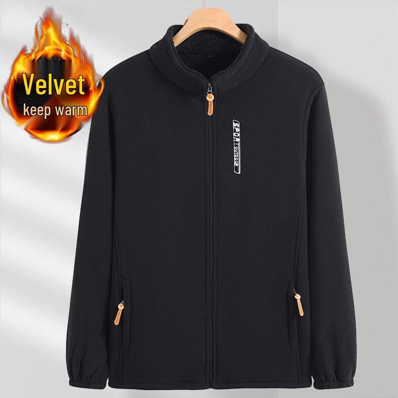 

Men s Fleece Lined Zip-Up Cardigan Jacket - Stand-Up Collar for Autumn/Winter 3XL (70-80 kg)