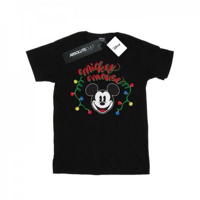 Camiseta feminina/senhora Mickey Mouse lâmpadas de Natal de algodão namorado