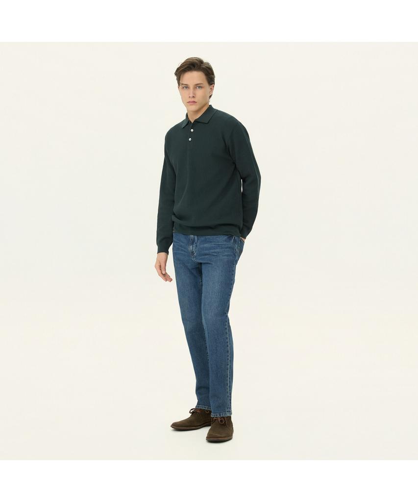 Henlikoteun Long Sleeve Textured Polo Knit Ahwas26611Grx