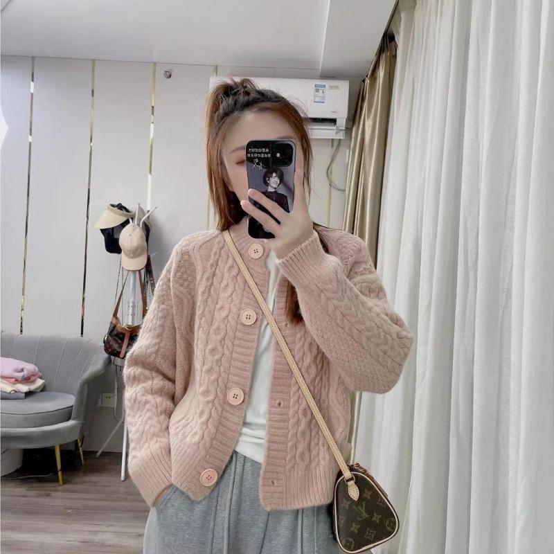 Loose Crew Neck Twist Top Women's Spring Autumn and Winter New Knitted Cardigan Jacket
