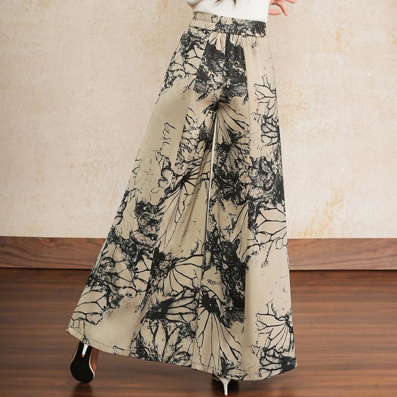Women's Floral Print High Waist Wide Leg Pants – Flowy Palazzo Trousers (Size 27-33)