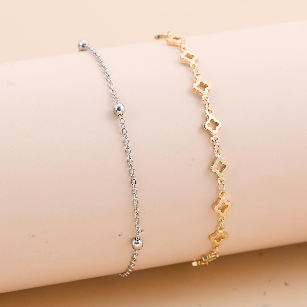 18K gold bohemian cross double love multi-layer anklet 3 set beach ocean wind
