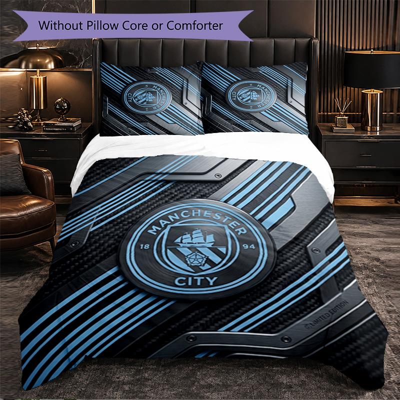 Set Lenzuola Manchester City Modello 3 Pezzi Morbida Copripiumino in Microfibra con Federe per Camera da Letto