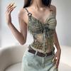 Western Wilderness Vintage Circle Lace Up Bow Personalized Mesh Suspender Babe Sexy Pleated V-Neck Vest