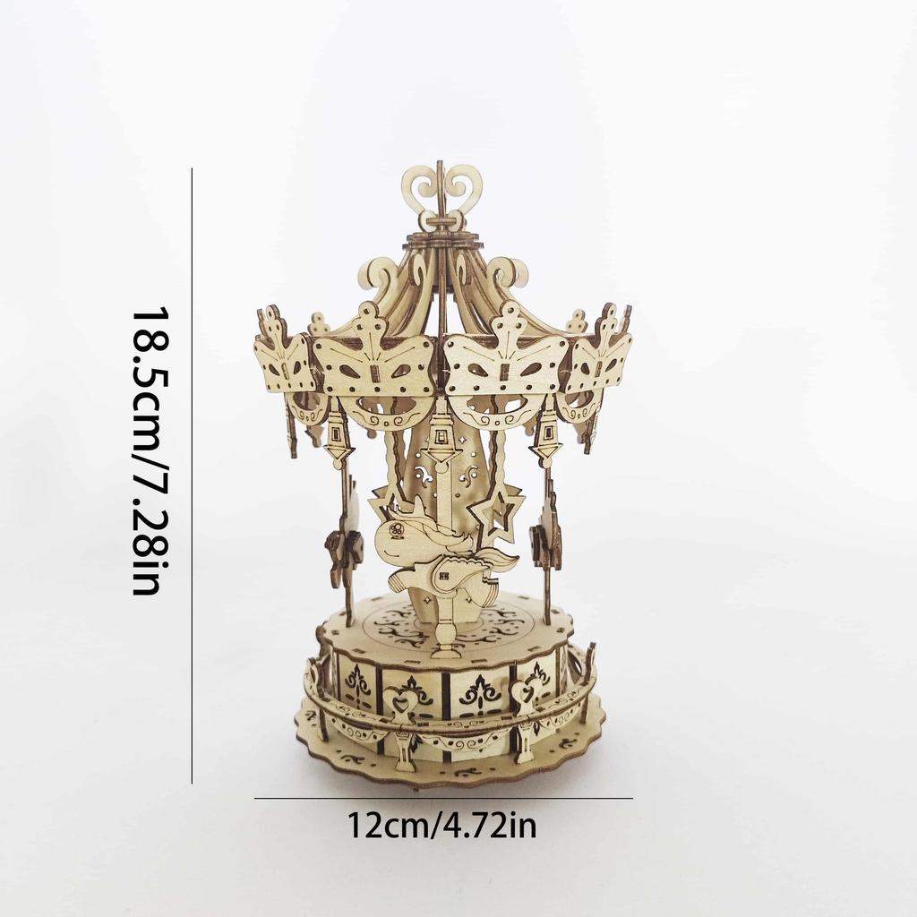 Adult 3D Wooden Puzzle: Troy Carousel Handmade DIY Craft Model Kit Birthday and Christmas Gift for Women