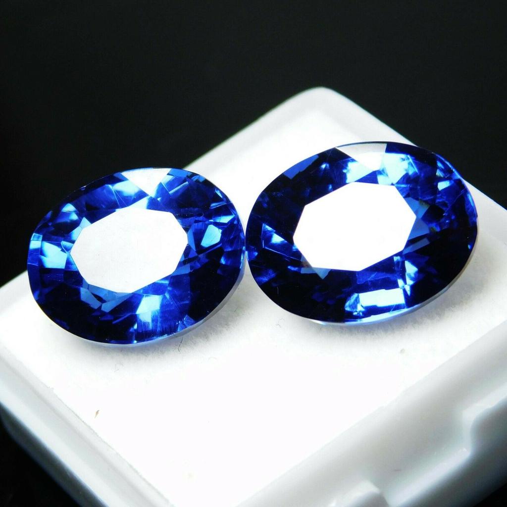 16.00 Carat Natural Sapphire Blue Oval Cut Pair CERTIFIED Loose Gemstone multiQ 00C
