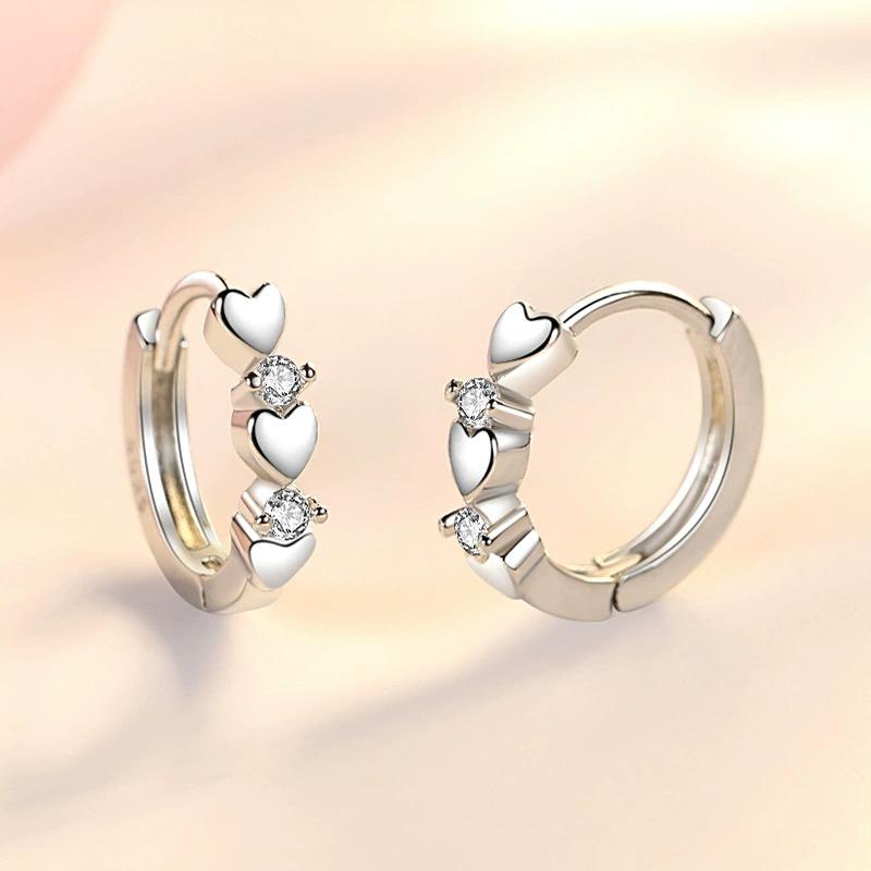 925 Silver Small Hoop Earrings For Women Luxury Elegant Love Heart Cubic Zirconia Earring Classic Party Wedding Jewelry