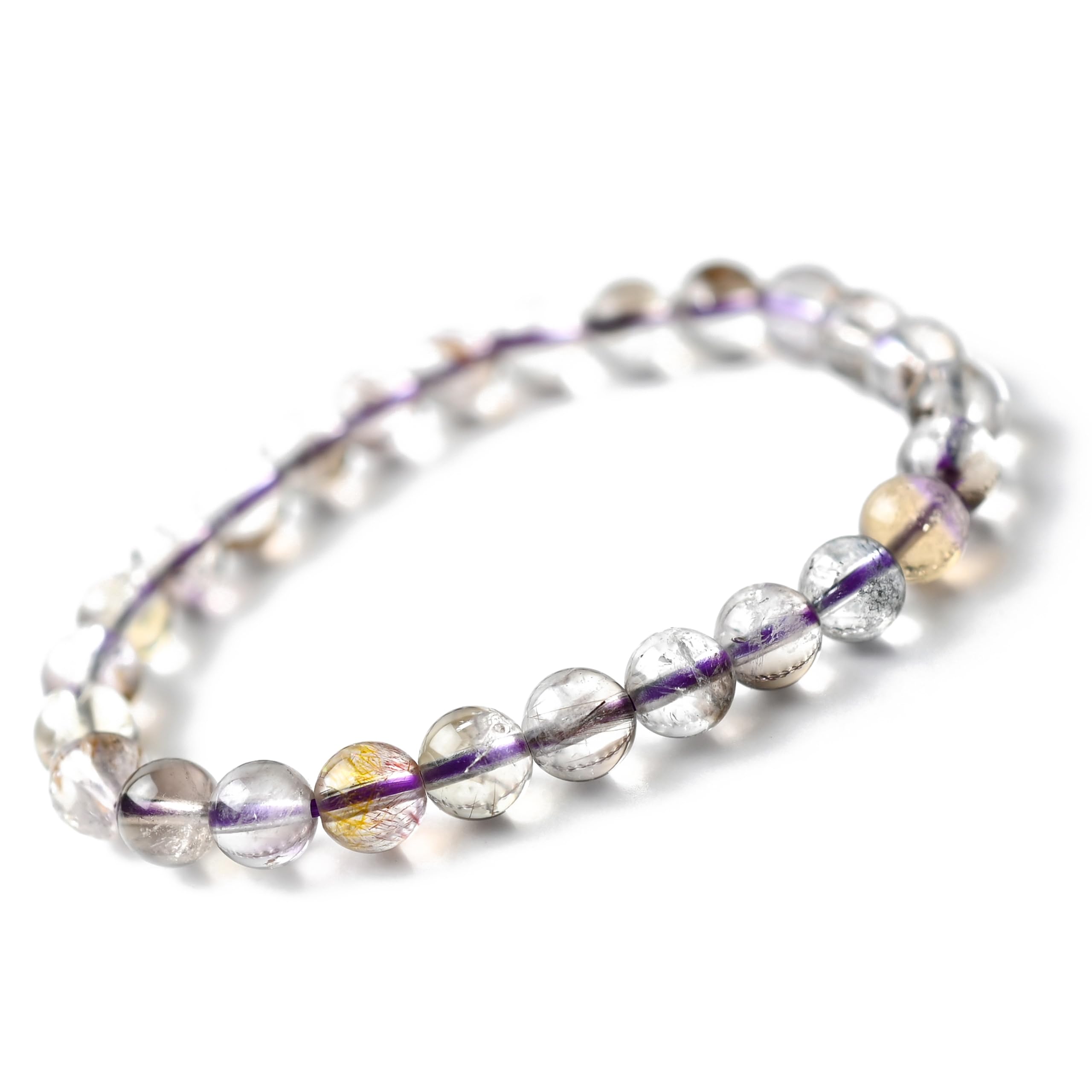 

[Eigado] Cacoxenite in Quartz Bracelet, 7mm beads, 26 beads, inner diameter approx. 16cm, natural stone, power stone, good luck charm