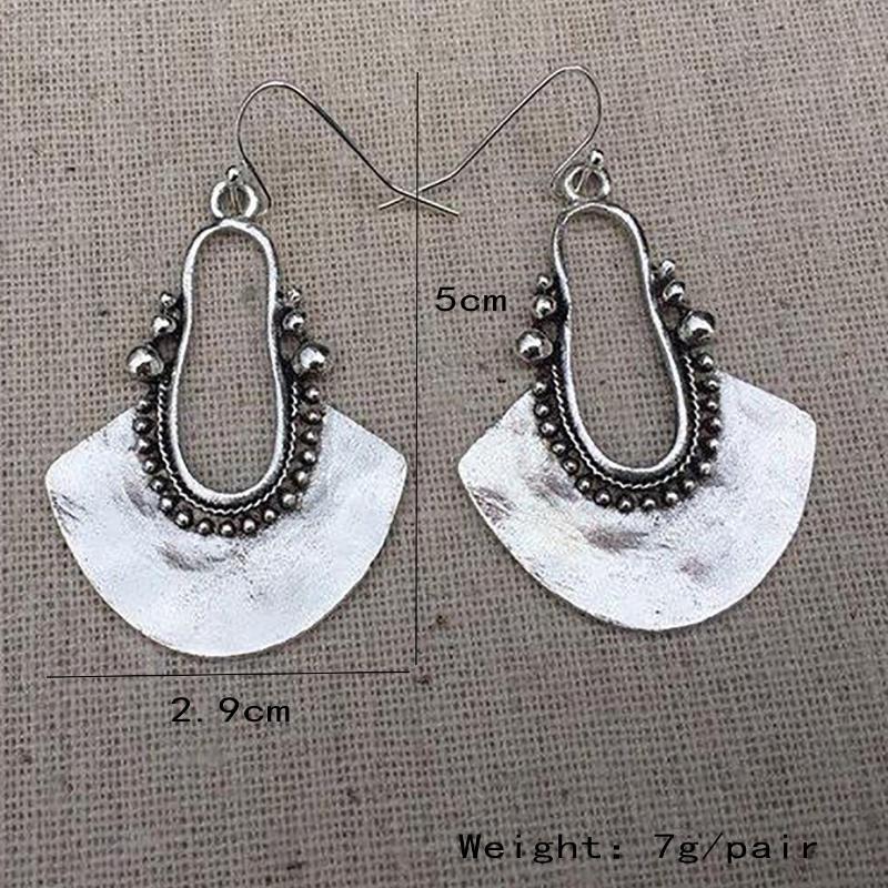 1pair Vintage Zinc Alloy Round Ball Decor Sector Drop Earrings For Women For Gift CLE