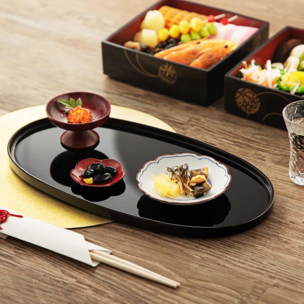 Oval Obon Haretoke Black Width 30cm X Depth 16cm X Height Made In Japan Obon Tray Tray Echizen Lacquerware Small Mini Obon &NE NSY-345-BK