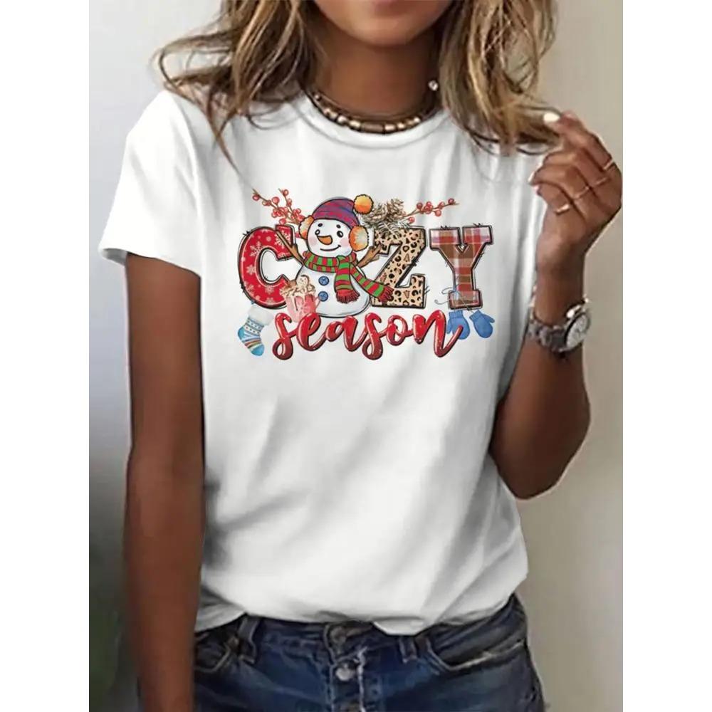 3D Kätzchen Druck Damen T-Shirt Alltags Lässig Damenmode Kurzarm Damen Locker Und Bequem Weihnachten Oberteil