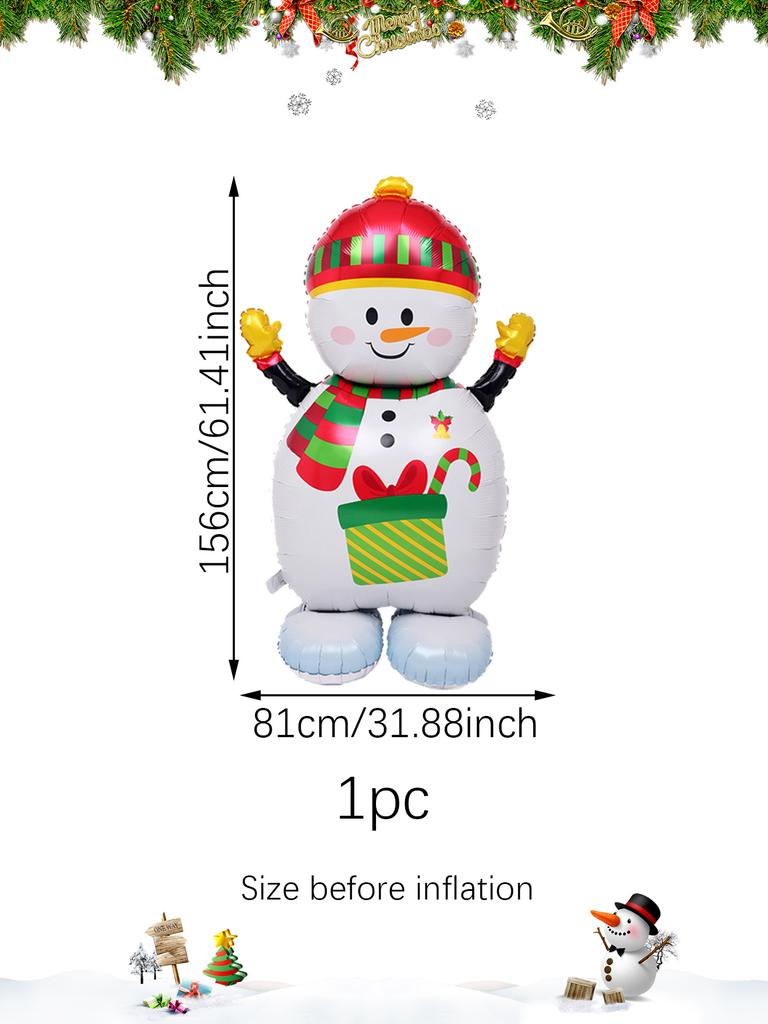 1pc 60-inch Standing Christmas Aluminum Foil Balloon, Suitable for Christmas Theme Parties, Snowman Theme Parties,birthday Party