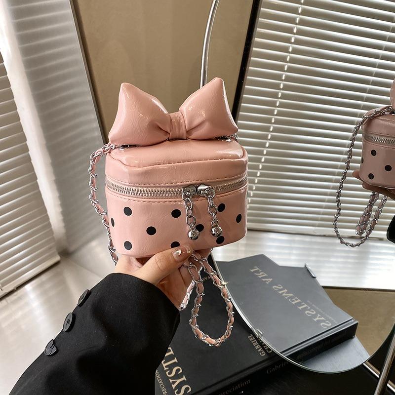 Spring and Summer Mini Small Bag Women's New Polka Dots Try Bow Small Square Bag Crossbody Red Envelope